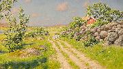 johan krouthen Sommarlandskap med vandrande barn oil painting